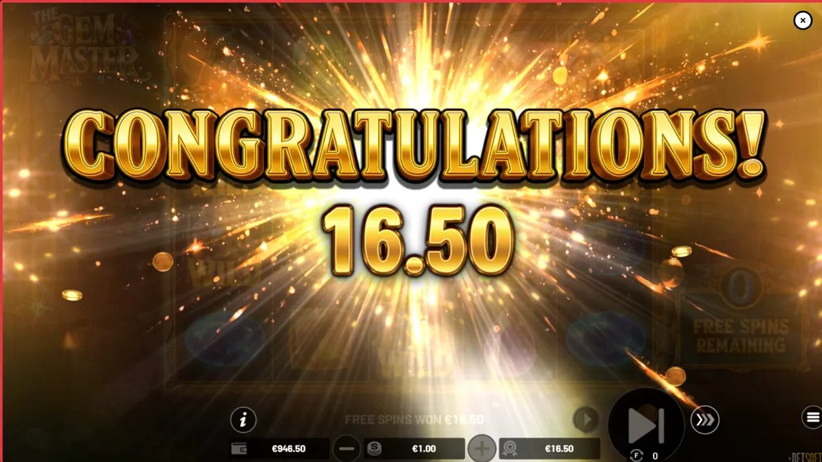 The Gem Master slot game interface featuring sparkling jewels and workshop tools